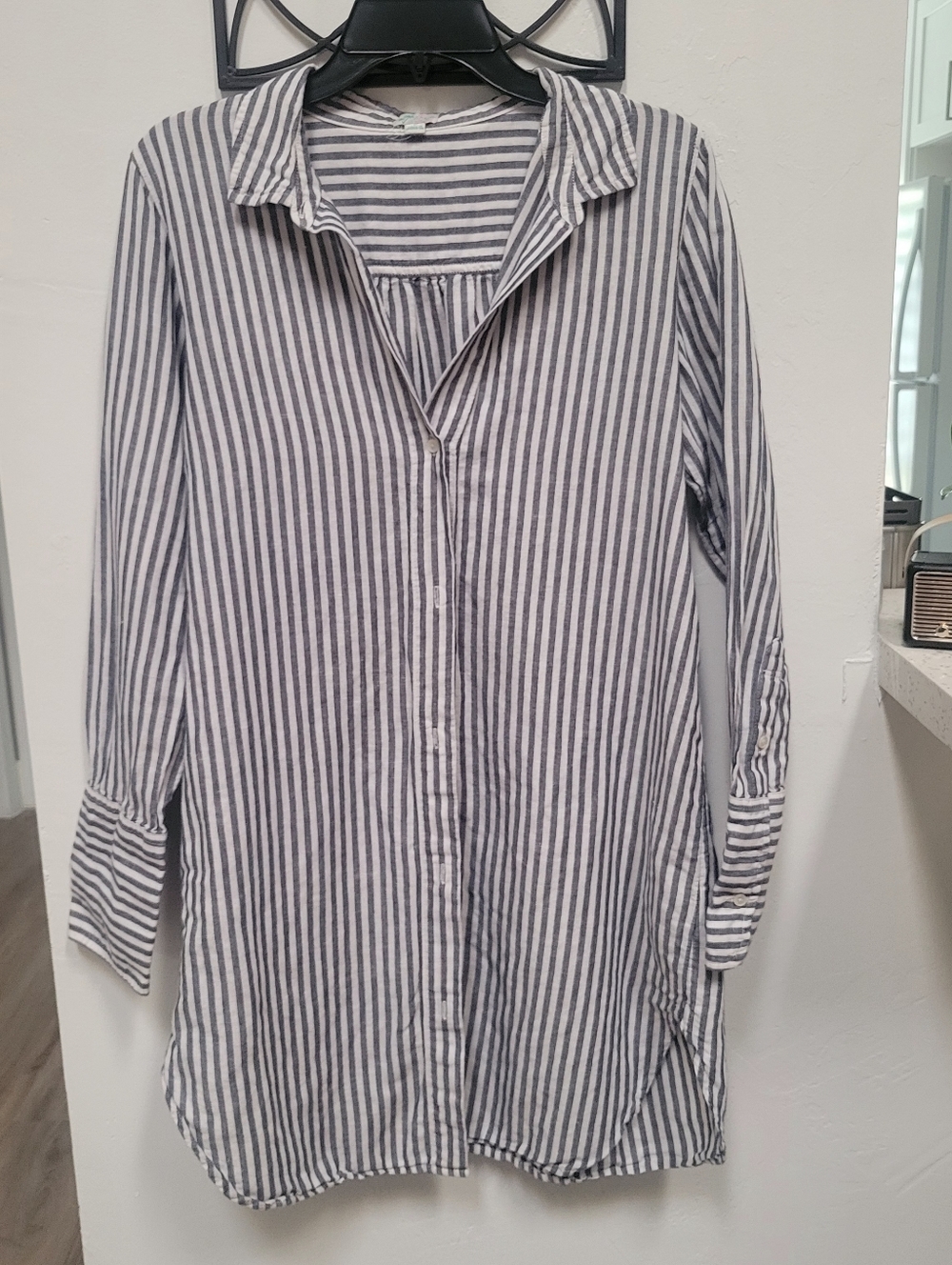 J.CREW Classic-fit beach shirt Navy White striped Linen Cotton blend Size Medium